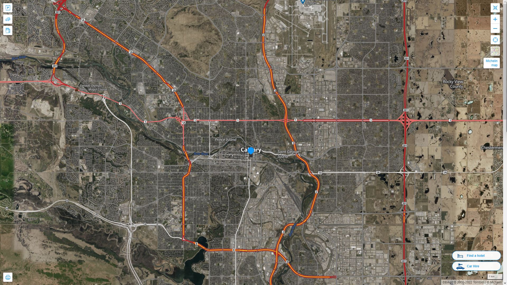 Calgary Highway and Road Map with Satellite View